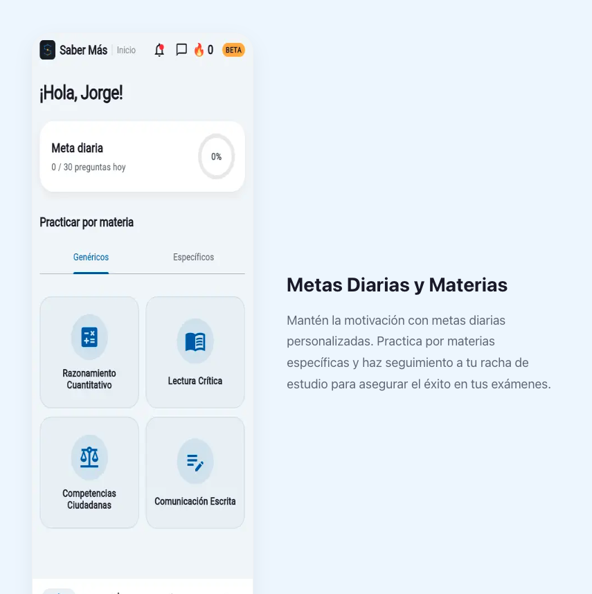 Saber Más - Metas diarias y progreso